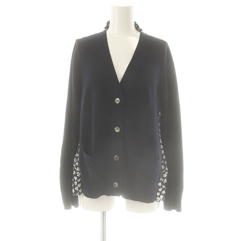 お買い得商店街 サカイ sacai ネイビー 2 プリーツドッキングニットカーディガン トップス