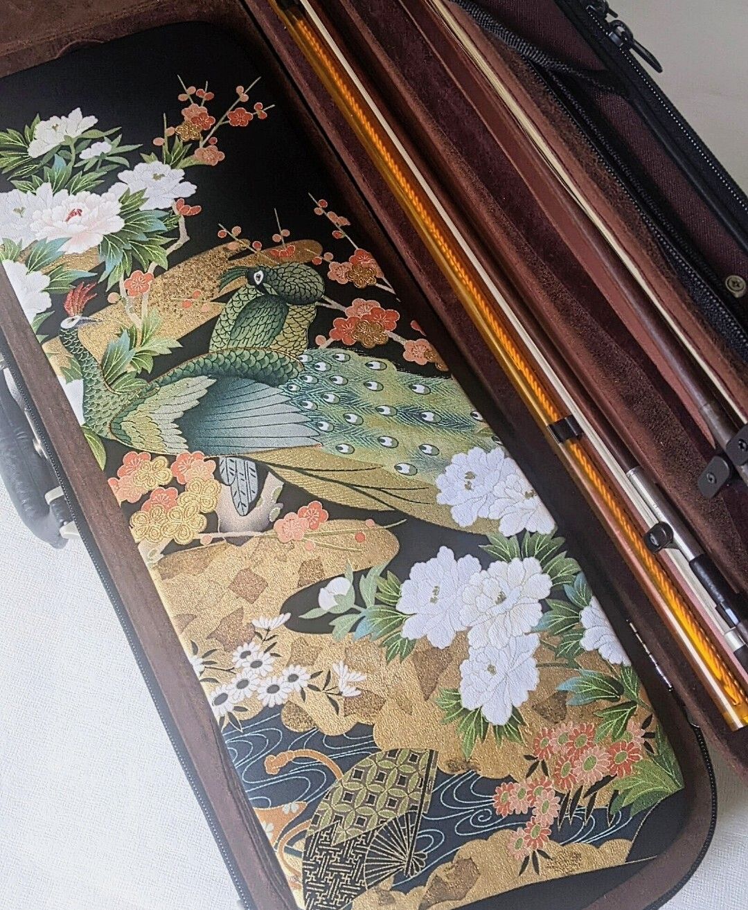 孔雀 |silk violin blanket| 長方形 バイオリンケース中敷きマット