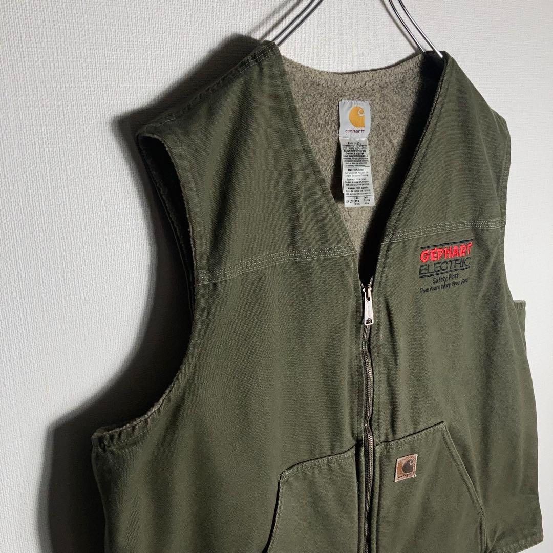 2XLサイズ】Carhartt フルジップベスト 革ロゴ 企業ロゴ LOV
