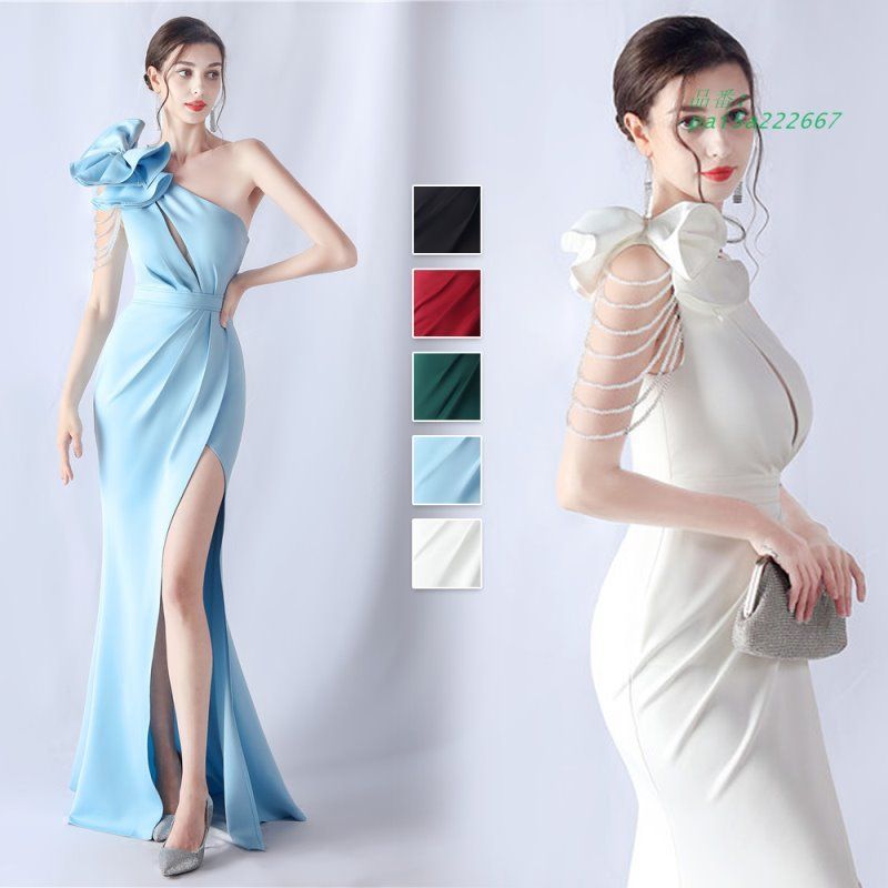 カラードレス マーメイドドレス パーティードレス サテン スリット イブニングドレス フォーマルドレス ウエディングドレス ウェディングドレス 発表会 pai5a222667
