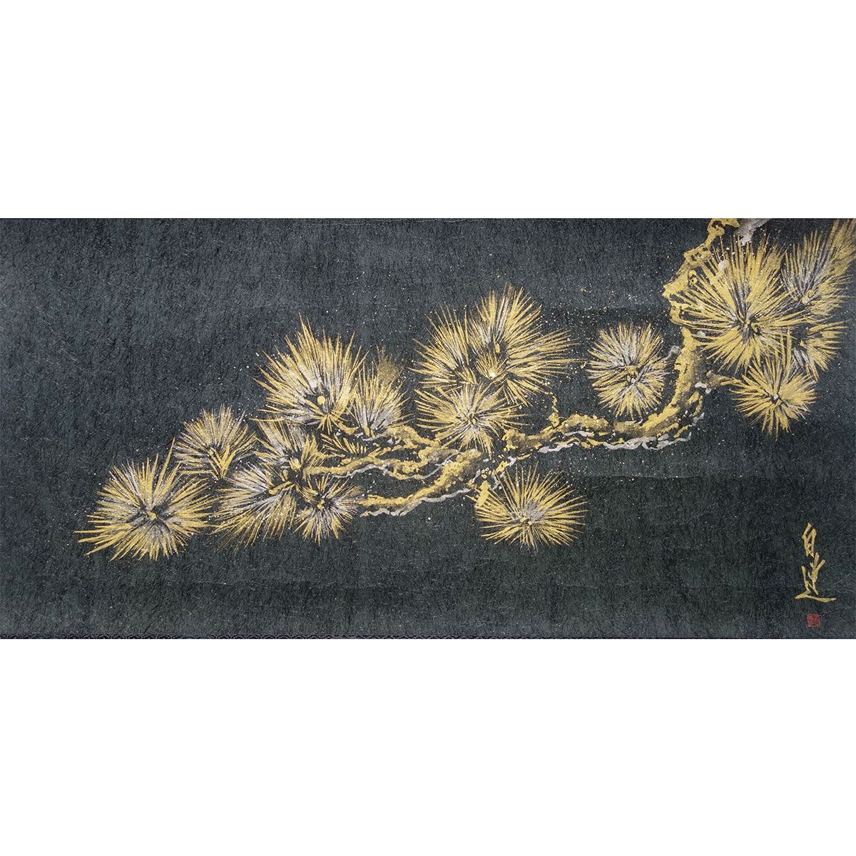 掛け軸 金松 絵師 白道 直筆作品 真筆 肉筆画 手描き 吉祥開運 丈の短い掛軸 日本画 軸装 紙箱収納 縁起物 慶祝画 新年のお飾りに 真作保証 YK071