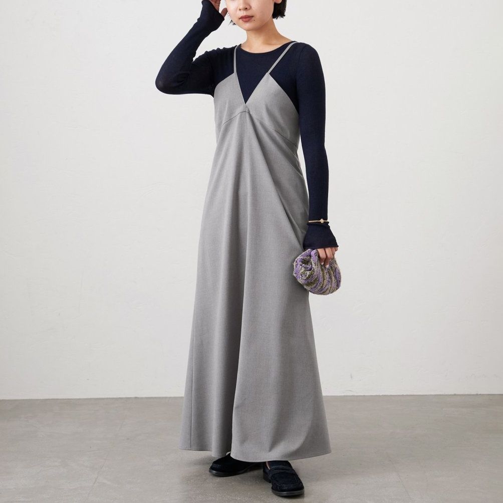 【美品】IENA イエナ キャミソールワンピース ロング 36 グレー 日本製 美品】IENA イエナ キャミソールワンピース ロング 36 グレー