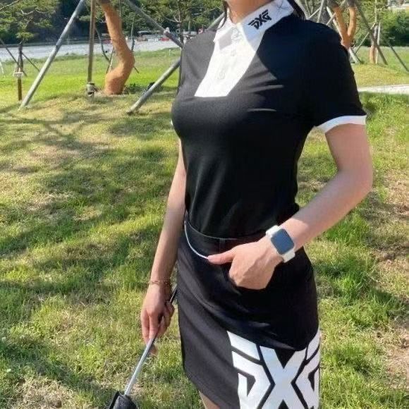 PXG 新作 レディース 半袖 ポロシャツ ブラック ゴルフウェア PXG