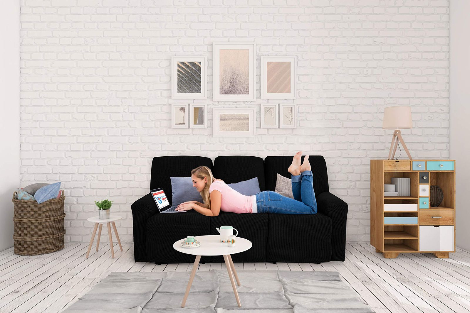 TIANSHU リクライニングチェアカバー3人掛け 無地 縦横弾力 ストレッチ フィットタイプ 肘付き 滑り止め 柔らかい 伸縮素材伸び良く 四季適用 超便利 リクライニングソファカバー リクライニングチェアカバー3人掛けブラック