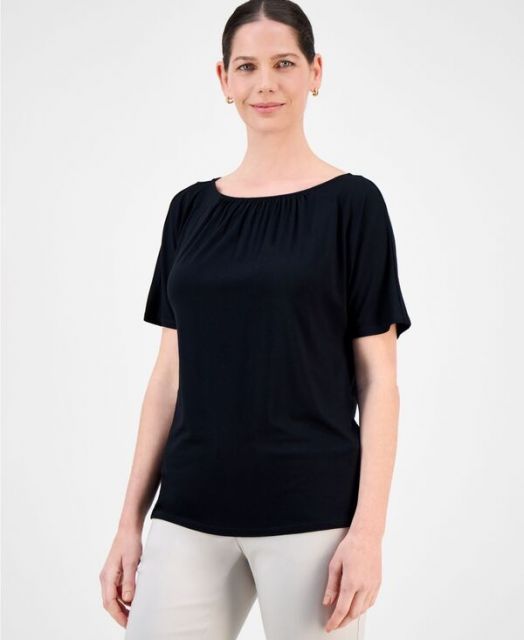 売れ筋商品|||ジェイエムコレクション カットソー トップス レディース Women's Pleated Dolman Short-Sleeve Top, Exclusively at Macy's Deep Black 送料無料】 ジェイエムコレクション レディース シャツ トップス
