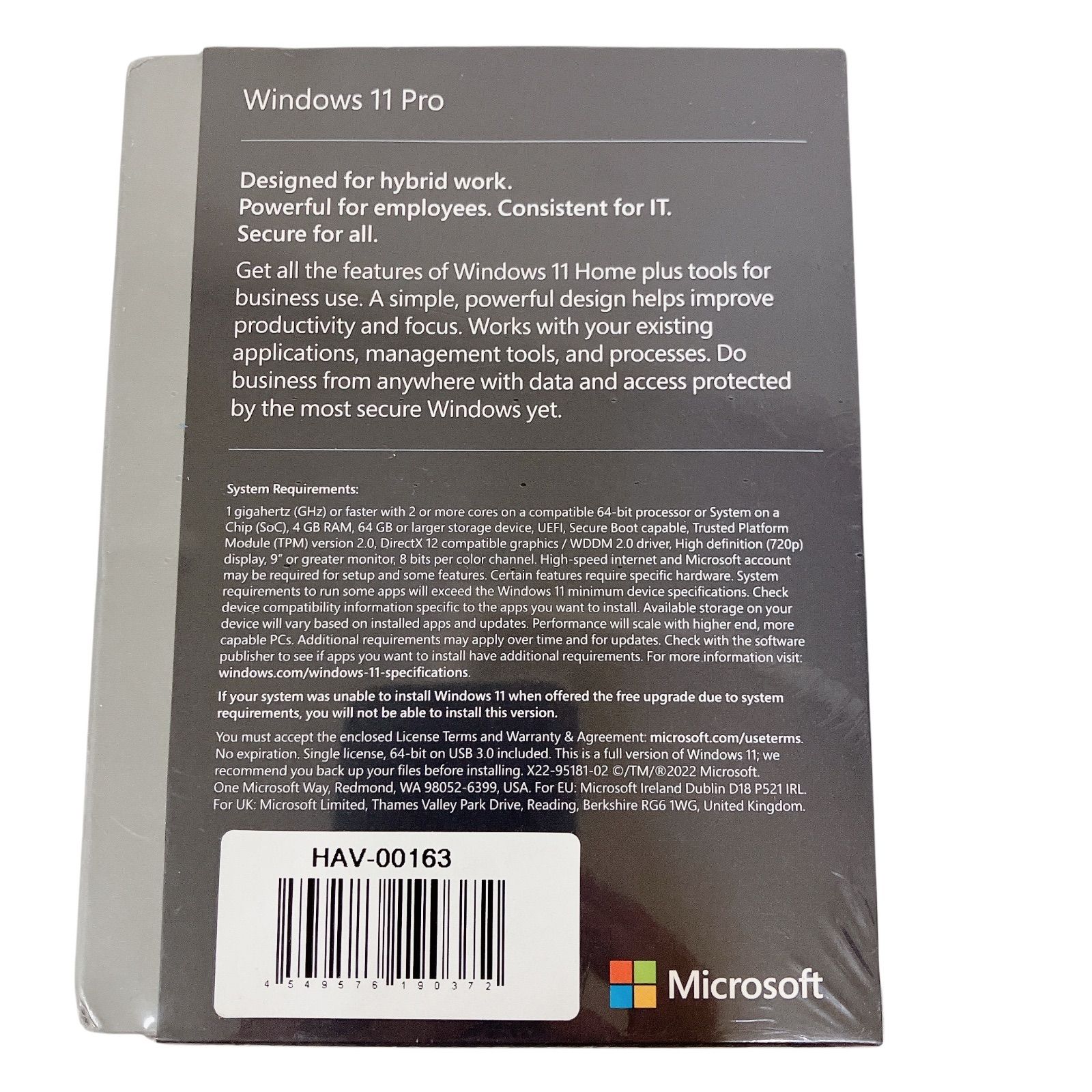 WJ22 Microsoft マイクロソフト Windows11 Pro 英語版 PC ソフト