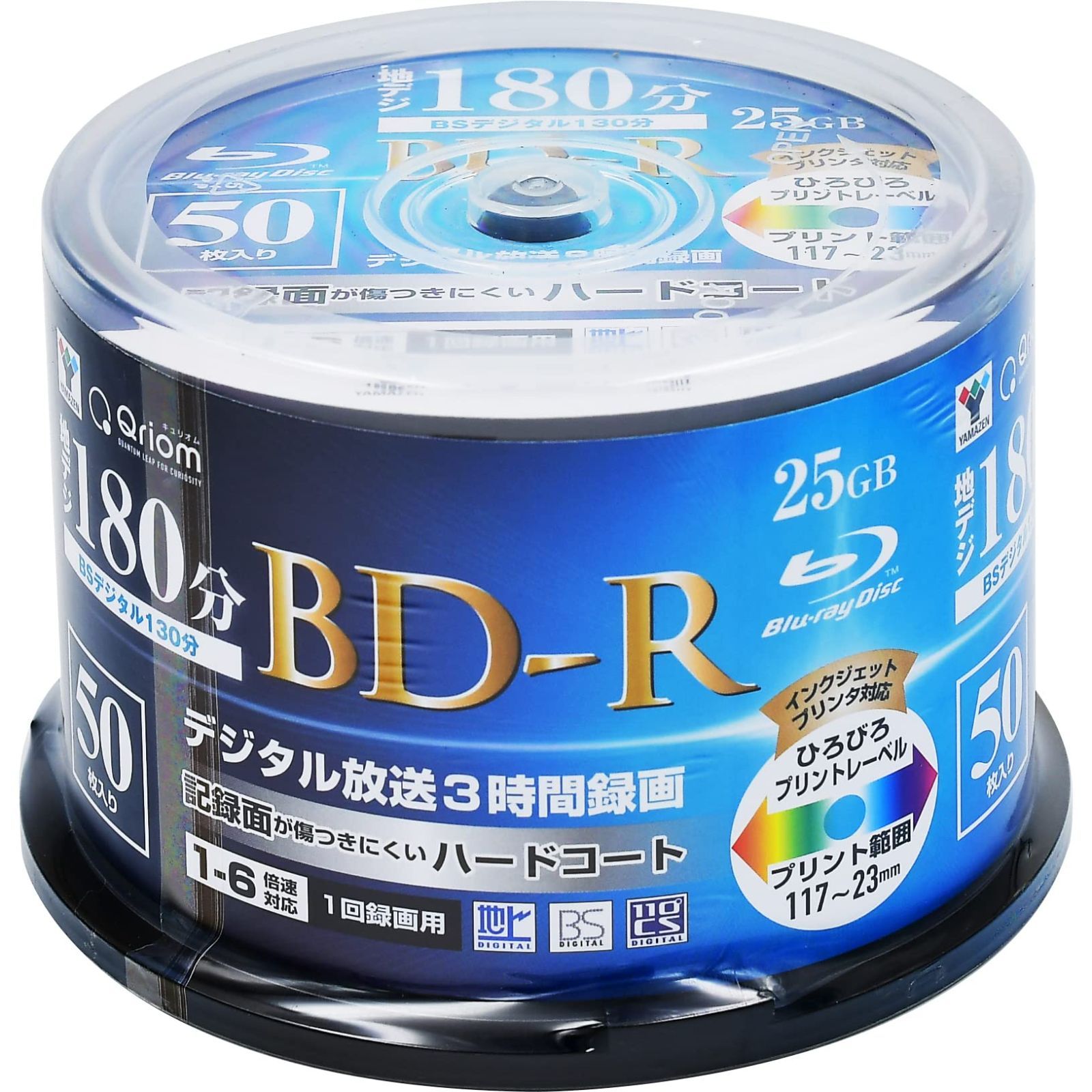 【人気商品】山善 キュリオム BD-R (1回録画用) (片面1層/1-6倍速/50枚スピンドル) 25GB BD-R50SP