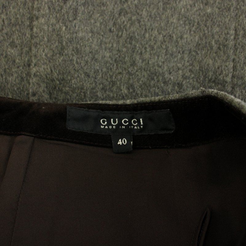 グッチ GUCCI スカート ミニ フレア 台形 ウール ロゴボタン