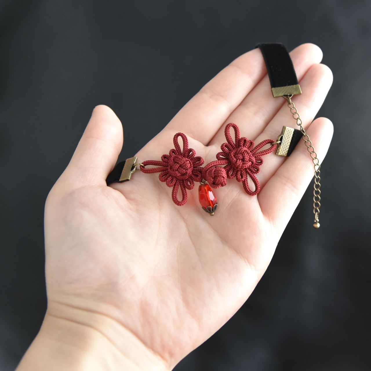 チャイナ風チョーカー【-棗紅-】◇ハンドメイド 華ロリ ゴスロリ 