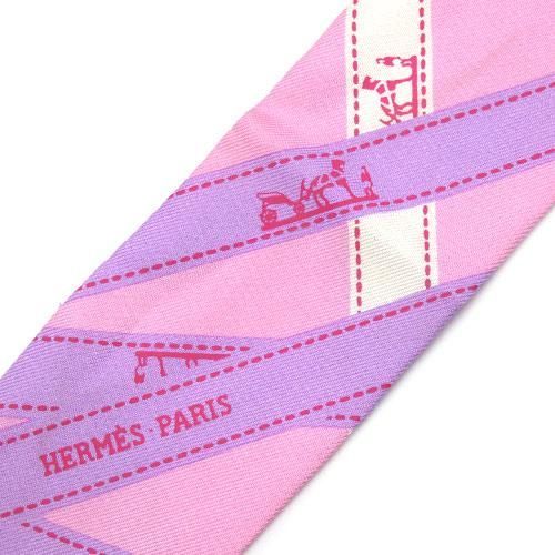 エルメス スカーフ HERMES シルク ツイリー ボルデュック リボン柄 ピンク レディース JJS03637