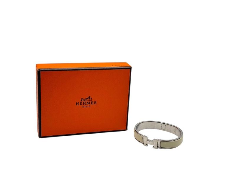 HERMES エルメス クリッククラック H ブレスレット バングル D刻印 メタル アイボリー シルバー 4b002382