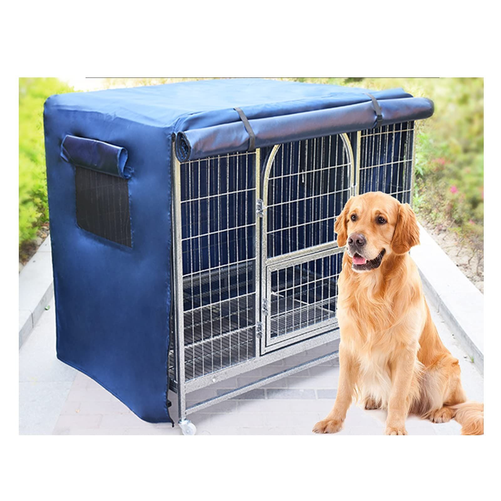 夏 屋内 ケージカバー 屋外用 犬猫用 犬 防音/防寒/防風/防日カバー 取り付け簡単 ペットサークルカバー 折りたたみ 収納便利 Yurika ペット用品 ブルー-XL：95*65*86cm