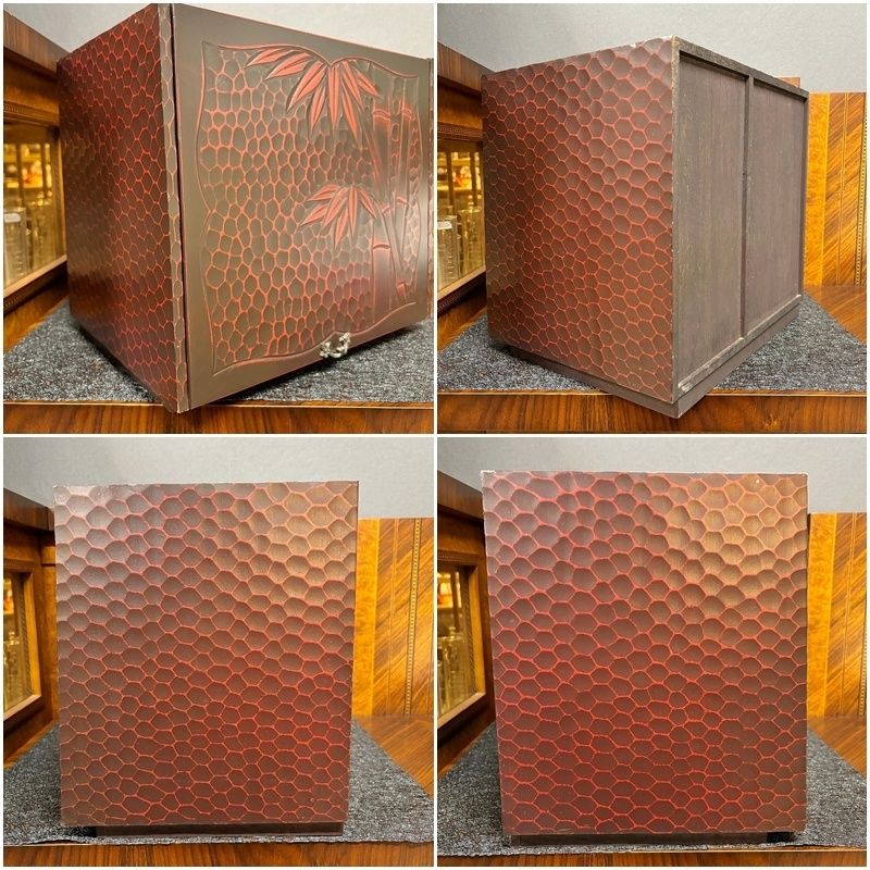 鎌倉彫　化粧台　化粧箱　ミニドレッサー　メイクボックス　小物入れ　牡丹柄 鎌倉彫 メイクボックス 鏡付き コスメボックス 持ち運び 化粧箱