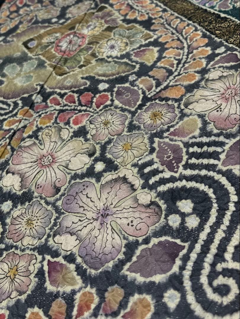 桐屋 翠山工房 落款入 辻ヶ花 訪問着 金通し 金彩 絞り染 正絹 躾糸付き 桐屋 翠山工房 辻ヶ花 訪問着 落款入 銀通し 絞り 金彩 正絹 躾糸付き