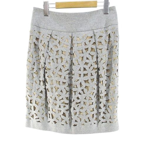 ブルネロクチネリ BRUNELLO CUCINELLI グネックスフォー GUNEX FOR DQ71715 花柄 フラワー 膝丈 タイトスカート スカート カシミヤ混 40 灰系 グレー イタリア製 毛 ウール 裏地