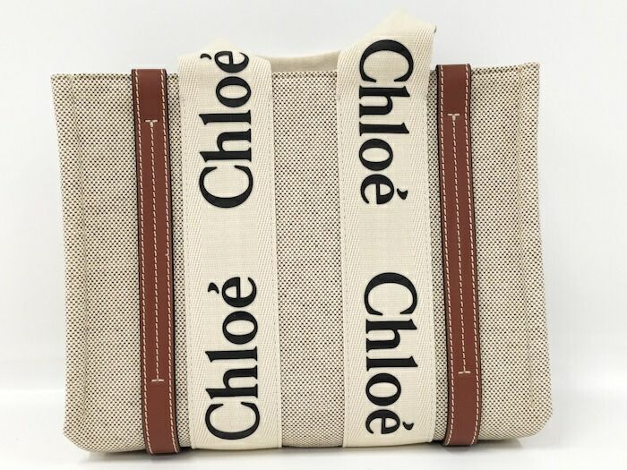 Chloe ウッディ スモール トートバッグ キャンバス ベージュ
