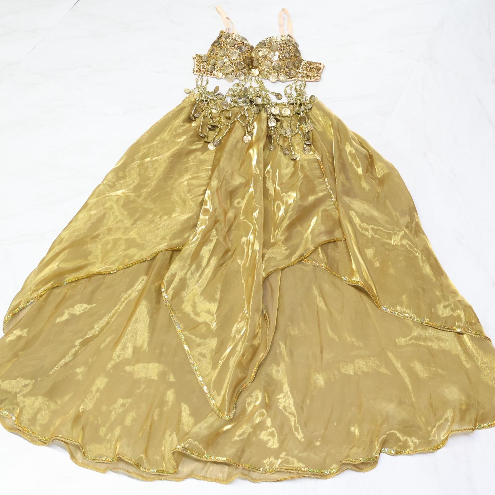 ベリーダンス用 オリエンタル衣装】ゴールド コイン スパンコールラメ ベリーダンス用 オリエンタル衣装】ゴールド コイン スパンコールラメ