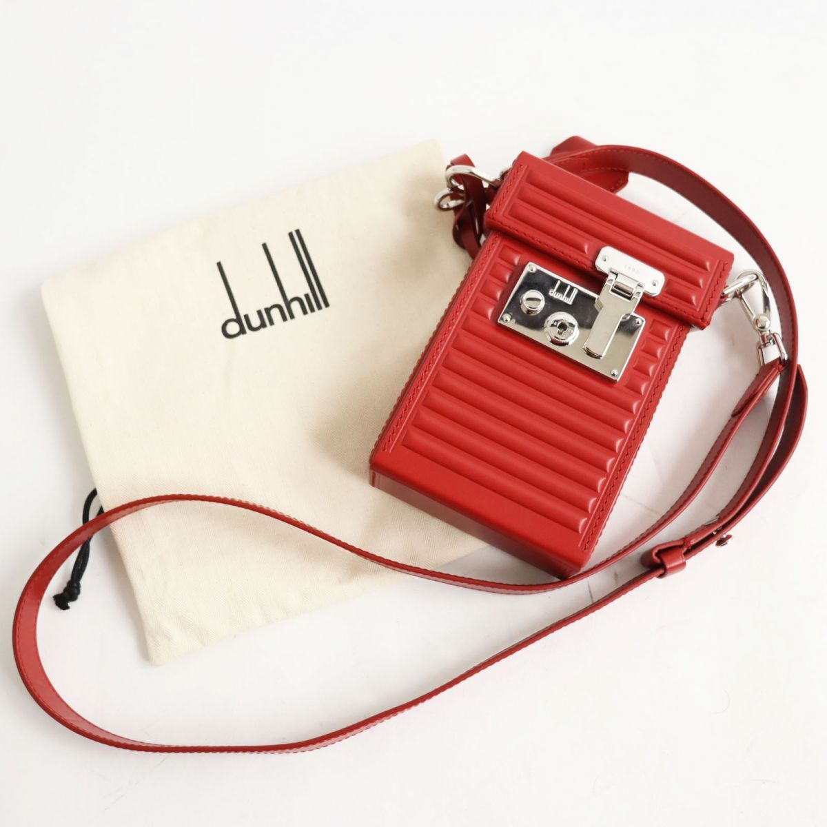 ダンヒル GTロックバッグ　レッド ストライプ スマホショルダーバッグ 極美品○定価320100円 dunhill ダンヒル GTロックバッグ カーフ
