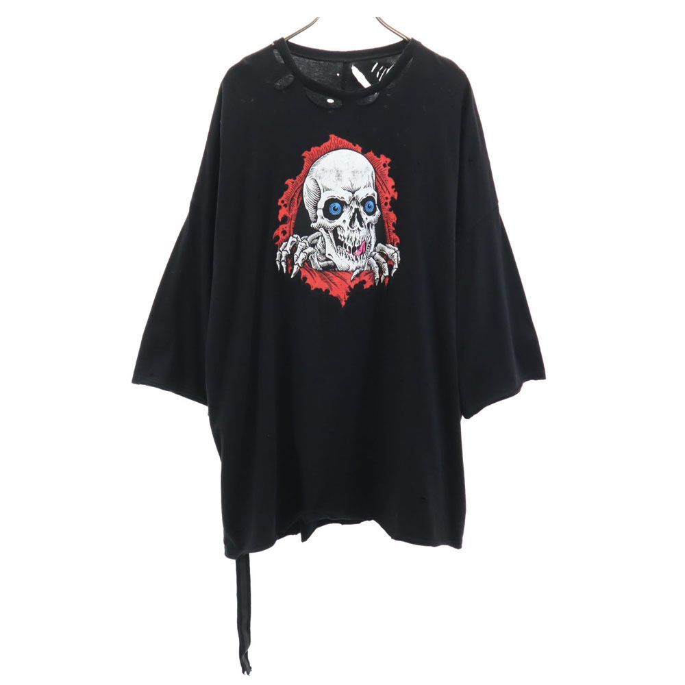 アンラヴェル スカルプリント 半袖 ヴィンテージ加工 Tシャツ M ブラック UNRAVEL グランジ ダメージ メンズ 古着 【240408】