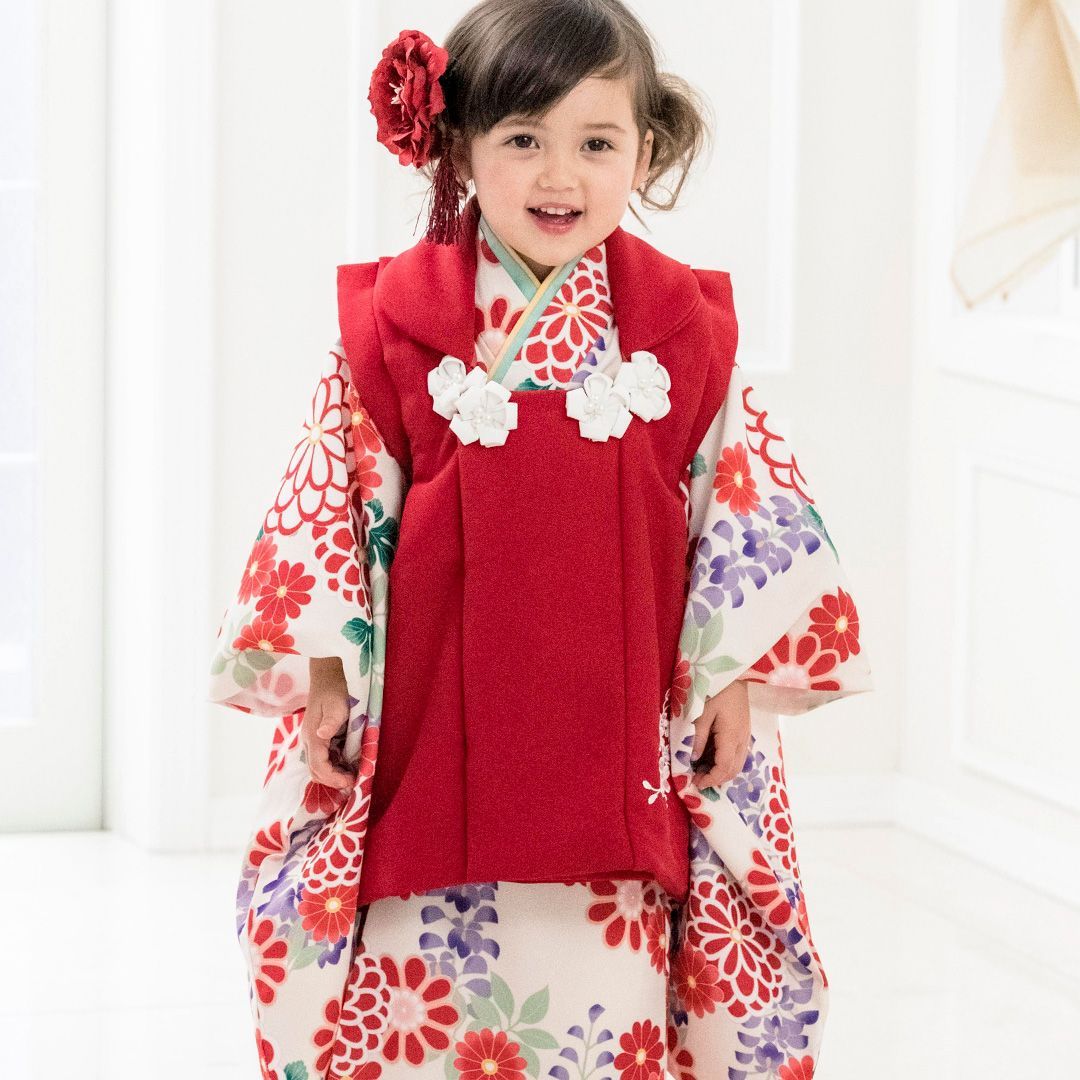 【生成華花着物×紅赤被布】京都絵師によるオリジナル柄＆レース生地の被布セット  七五三  キャサリンコテージ　TAK