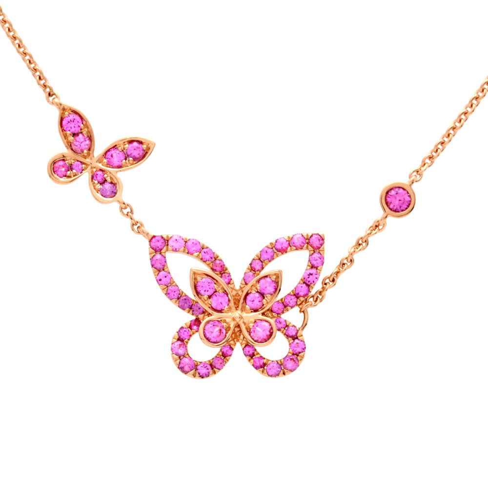 バタフライ　ピンクサファイア　ネックレス　K18PG K18PG ピンクゴールドピンクサファイア／ダイヤバタフライ