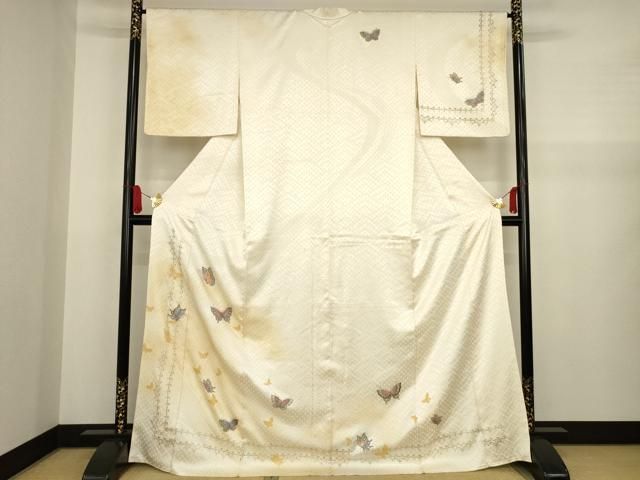 平和屋着物▽訪問着 単衣 舞蝶花鳥文 金糸 金彩 正絹 逸品