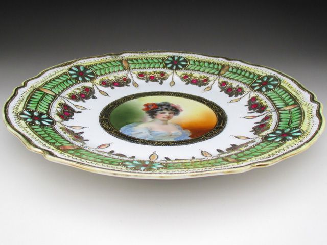 【希少】オールドニッポン ２５．５cm 婦人図 肖像画 金盛り プレート 皿 オールドノリタケ ジュール金盛りポートレート貴婦人 プレート