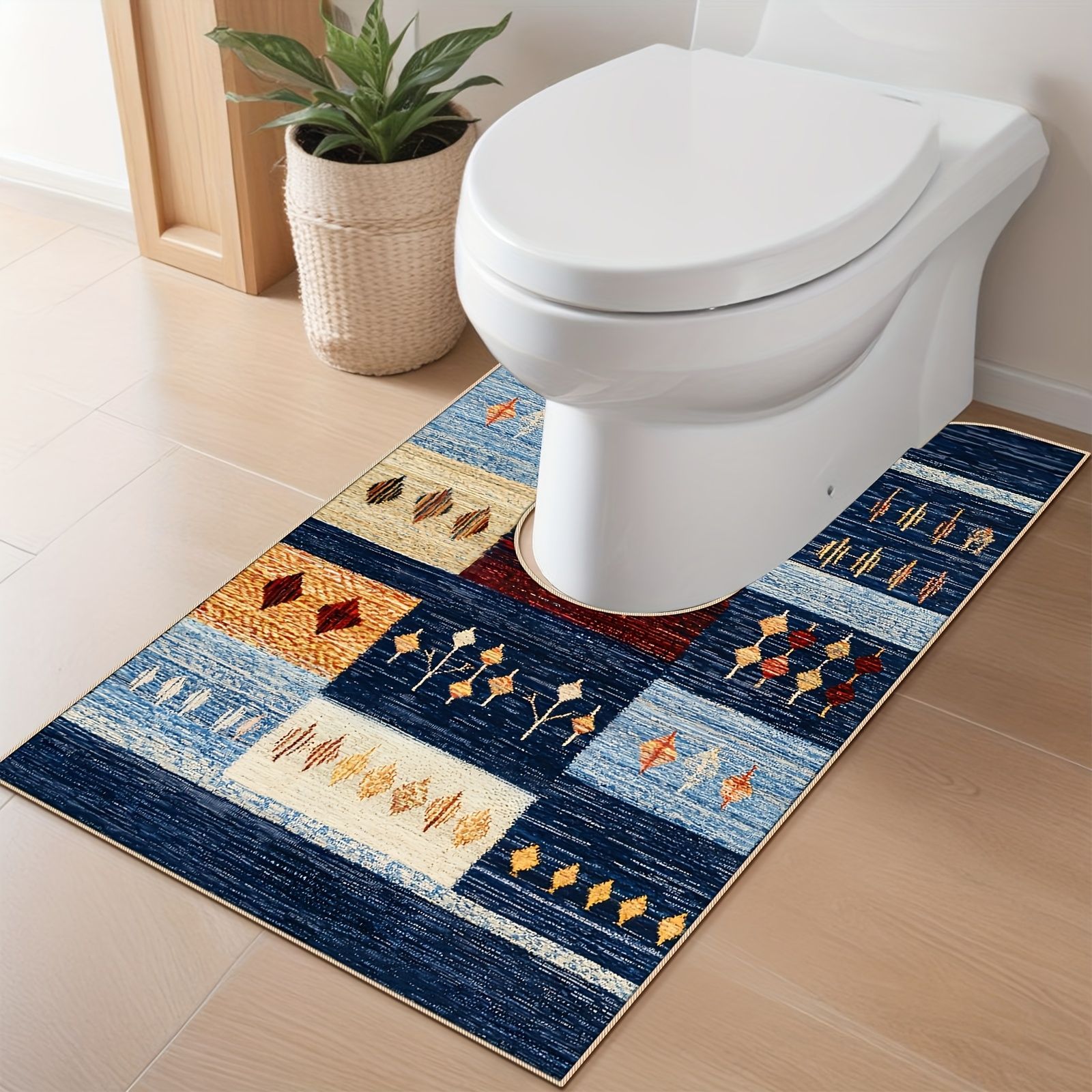 トイレ用マット ノルディックスタイル トイレマット 滑り止め 速乾 洗濯機可 PVC裏地付き マルチ ストライプデザイン バスルームデコレーション 滑り止めマット 装飾用トイレマット ダイヤモンド柄 ブラウン鹿 ブラック鹿