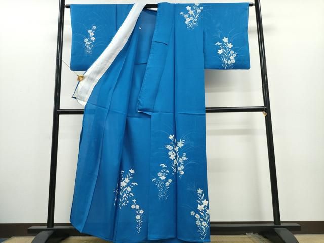 平和屋着物▽上質な紬 単衣 濃藍色 正絹 逸品 DAAV9681sf