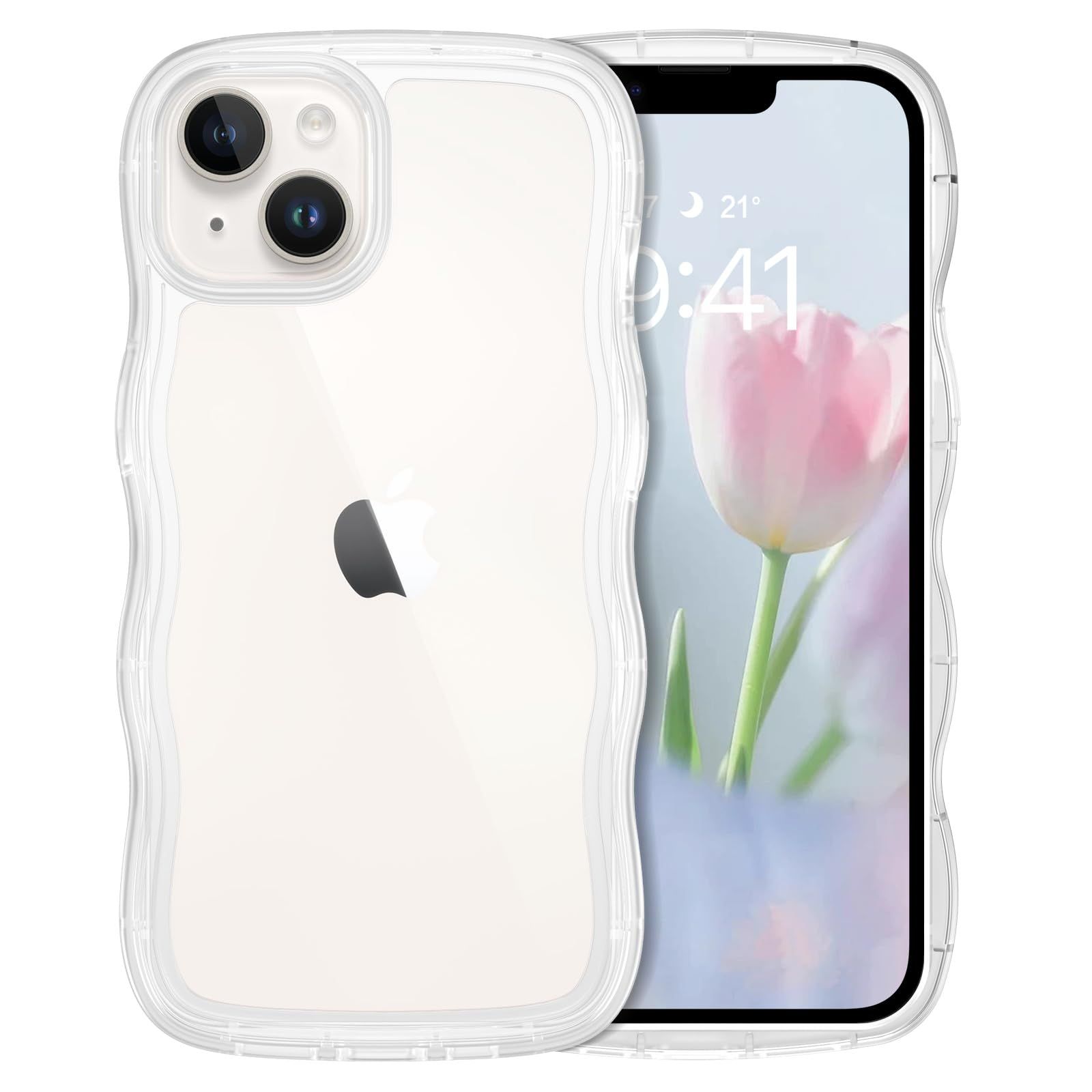 スマートフォン・携帯電話 VENINGO いPhone14 ケース iPhone 13 ケース クリア ウェーブ おしゃれ TPU+PC 韓国 かわいい 可愛い スマホケース 人気 シンプル 滑り止め 薄型 軽量 耐衝撃 指紋防止 レンズ保護 ストラップホール付き シリコン TPU バ