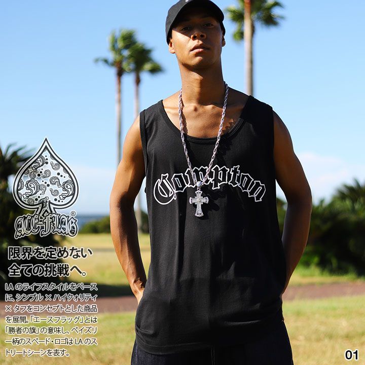 ノースリーブ メンズ 春夏用 黒/白 大きいサイズ Compton コンプトン