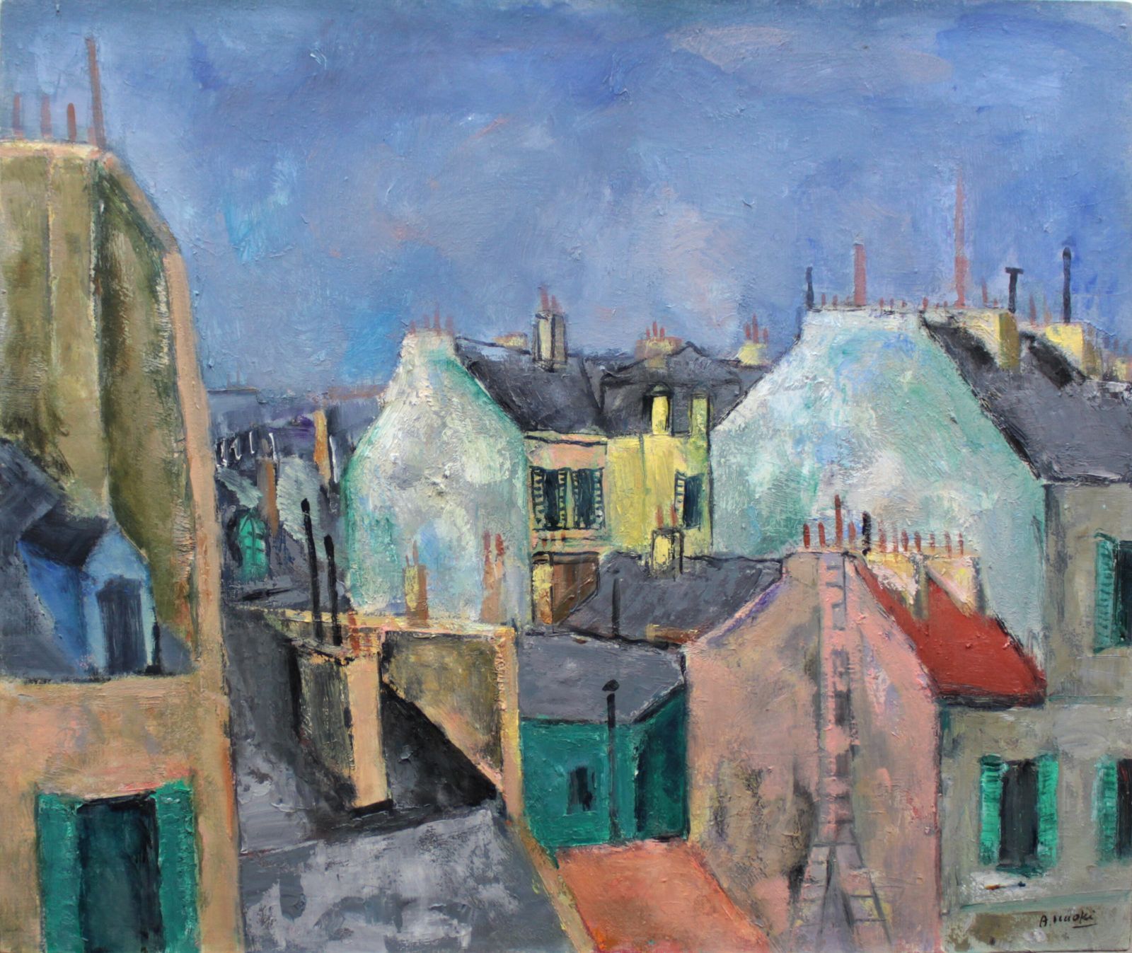 直木 昭『パリの屋根』油彩画 絵画