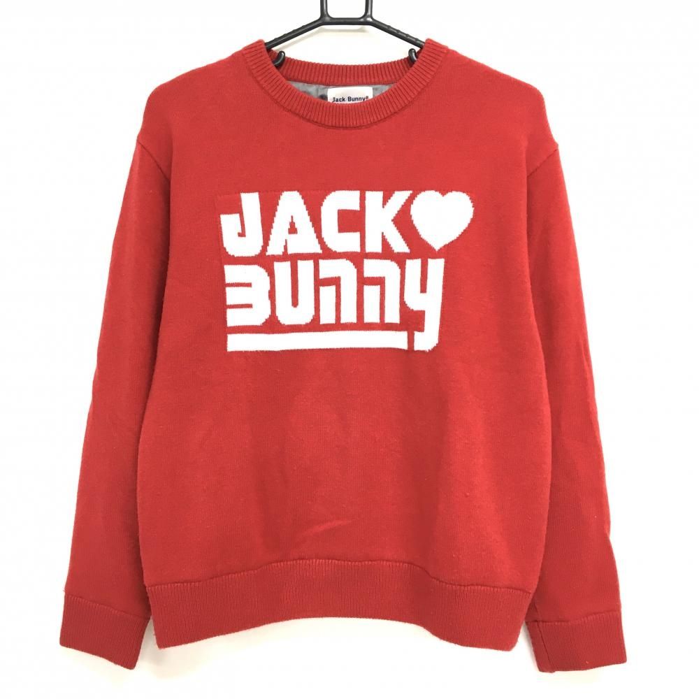 ジャックバニー セーター レッド×白 ビッグロゴ 裏地付き ニット レディース 1 M ゴルフウェア 2025年モデル Jack Bunny