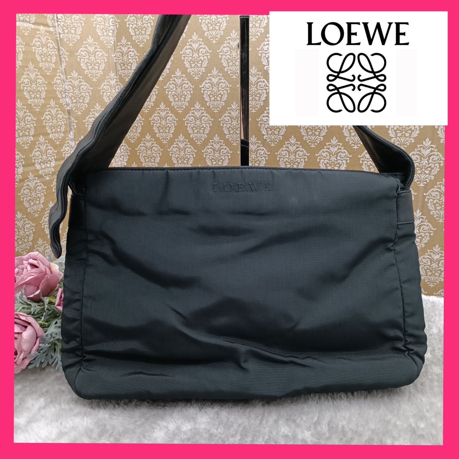 LOEWE 》 ロエベ ショルダーバッグ メッセンジャーバッグ ロゴ刺繍 ナイロン レザー ナッパカーフレザー ブラック  送料無料・匿名配送・最短即日発送いたします！ 1271 - メルカリ