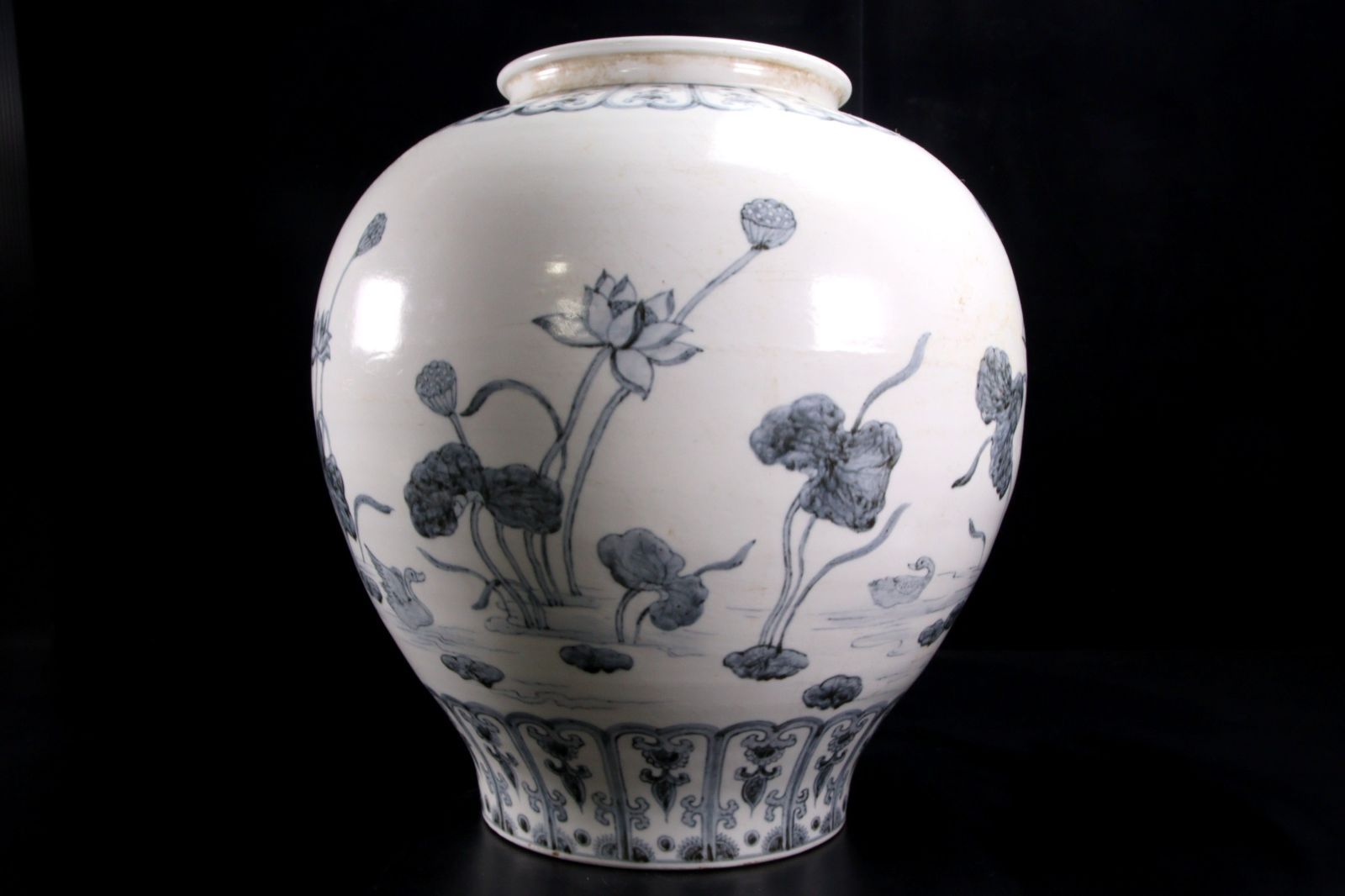 古美術 朝鮮古陶磁器 李朝 白磁 染付 壷 時代物 極上品 初だし