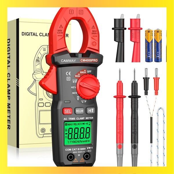 新品送料無料赤u0026黒_4000カウント600A（DC電流アップグレード） CAMWAY デジタル クランプ メーター TRMS 600A AC/DC 電流 AC/DC 電圧 NCV 導通抵抗、静電容量、温度、ダイオード テスト (赤u0026黒， 400