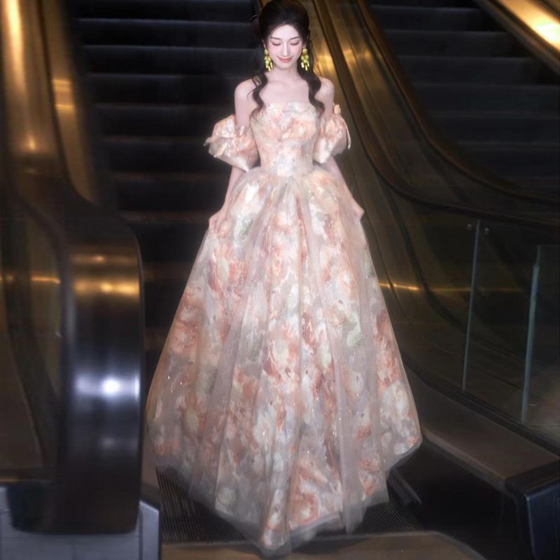 レディース パーティードレス 2025新款 新婦用 晨袍デザイン 敬酒服 在逃公主風 订婚式 芸考 成人式 ワンピース 感-10.16
