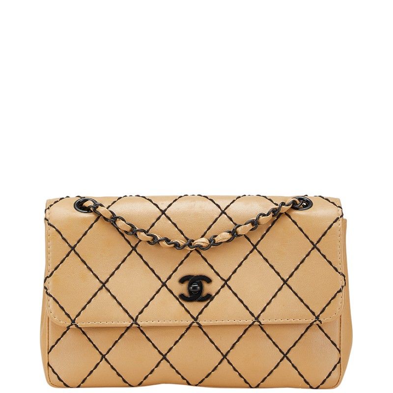 シャネル ココマーク マトラッセ ワイルドステッチ チェーン ショルダーバッグ ベージュ ラムスキン レディース CHANEL 243-06752