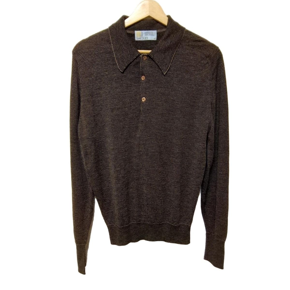 JOHN SMEDLEY ダークブラウン セーター S セール】 【別注】JOHN SMEDLEY ウール スキッパーネック ニット