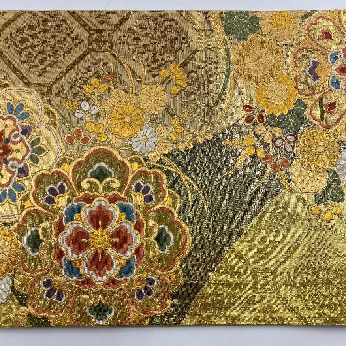袋帯 美品 秀品 華文 菊 金銀糸 箔 金色 六通 正絹 【中古