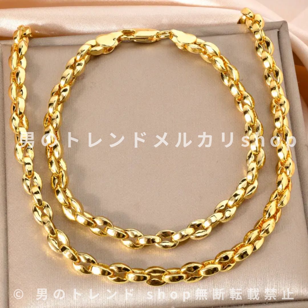 ネックレス 2点セット ブレスレット 18Kゴールド メッキ銅製 おしゃれ お守り オラオラ かっこいい メンズ レディース 金 結婚式 健康 個性的  子供 チェーン つけっぱなし 50代 お揃い キラキラ ゴールド ネックレス\u0026ブレスレット ジュエリーセット １８金 ブレスレット ..., image size:1080x1080