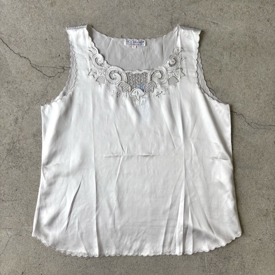 silk100% embroidery tank top / 刺繍 シルクタンクトップ #a860