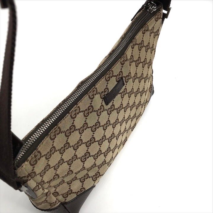 美品 GUCCI グッチ GGキャンバス ショルダー バッグ 斜め掛け レザー