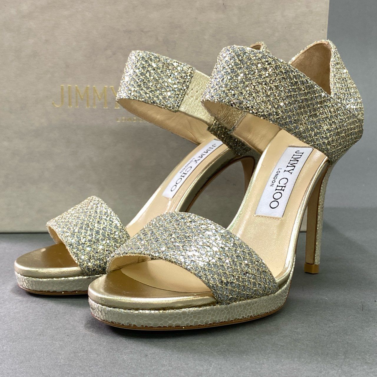 14k6 JIMMY CHOO ジミーチュウ 247ALANA アラーナ パンプス サンダル ピンヒール ラメデザイン サイズ35 シルバー系 レザー  レディース 女性用 靴 - メルカリ