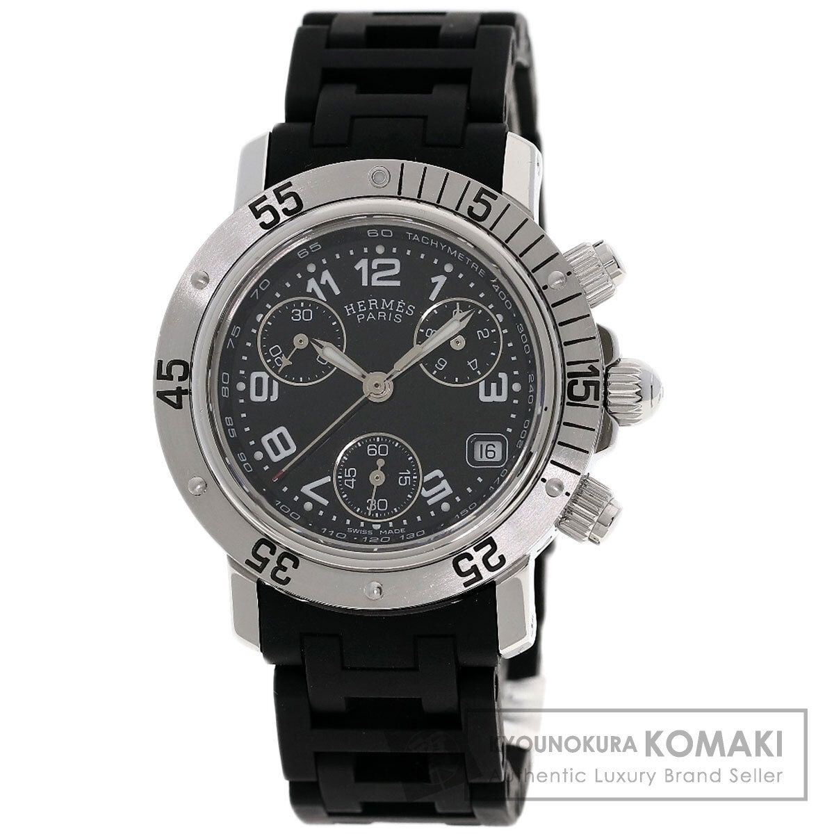 HERMES エルメス CL2.315 クリッパー ダイバー クロノグラフ 腕時計 SS ラバー レディース