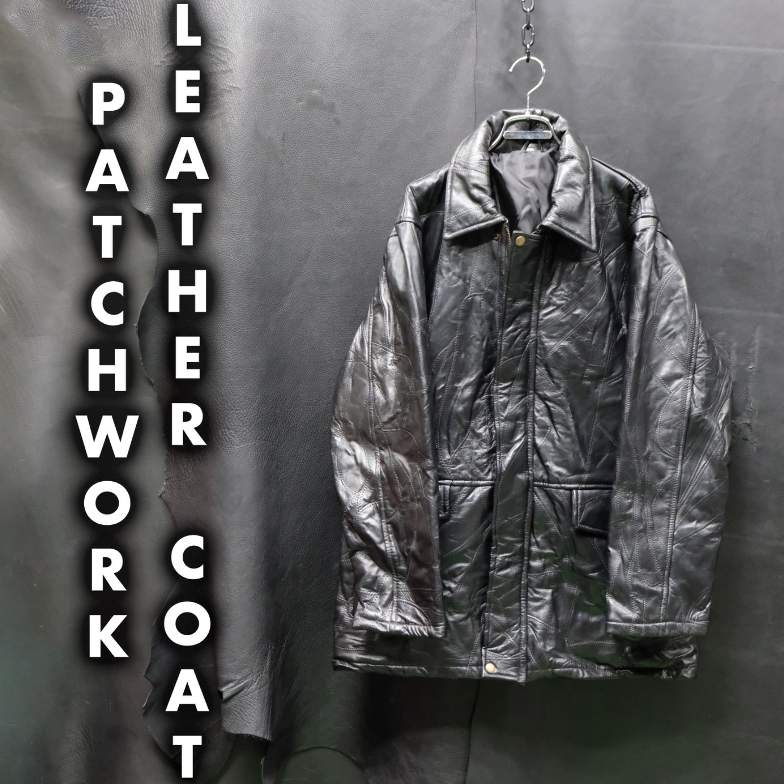 ハードパッチワーク レザーハーフコート LL/XL ツギハギ カーコート 羊