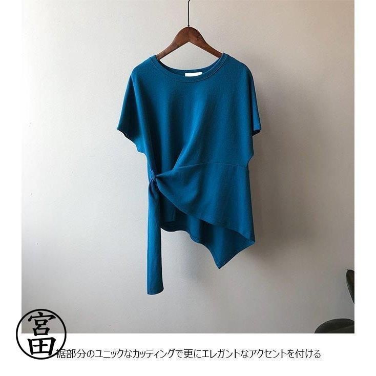 Tシャツ 夏 レディース 半袖Tシャツ ユニックデザイン ゆったりTシャツ 半袖 カットソー 不規則裾 サマーTシャツ 白 無地Tシャツ クルーネック Tシャツ 夏 レディース 半袖Tシャツ ユニックデザイン ゆったりT