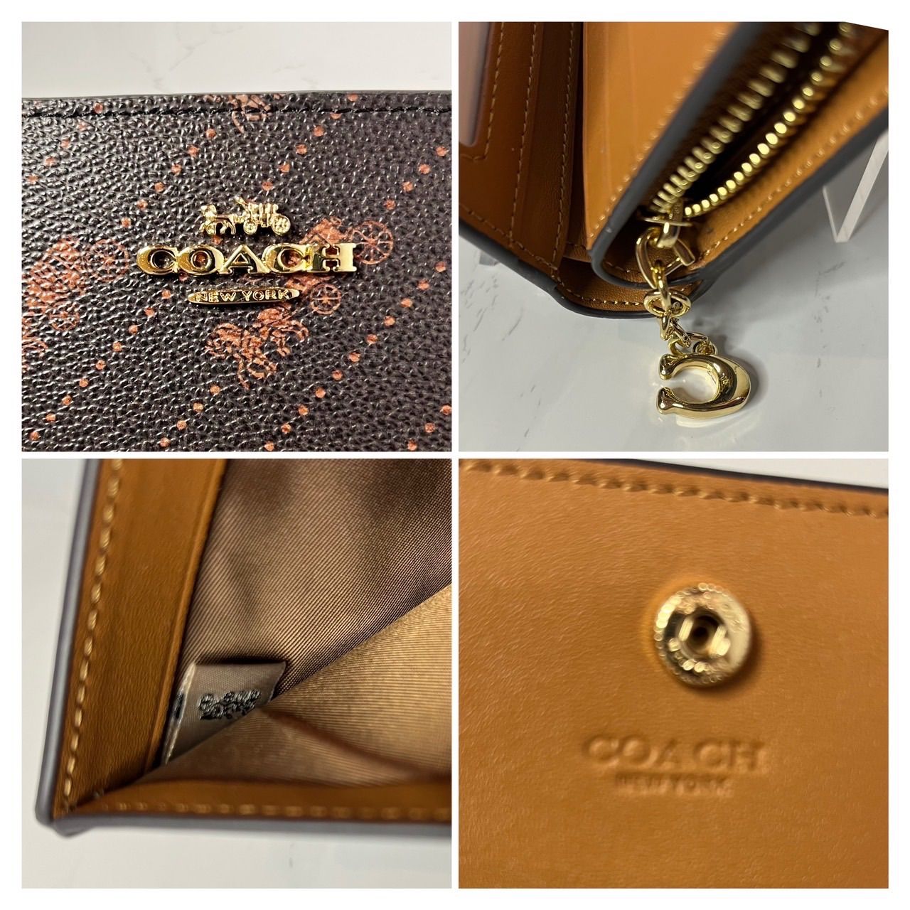 COACH ホース＆キャリッジ ドットプリント 二つ折り財布 （ブラック