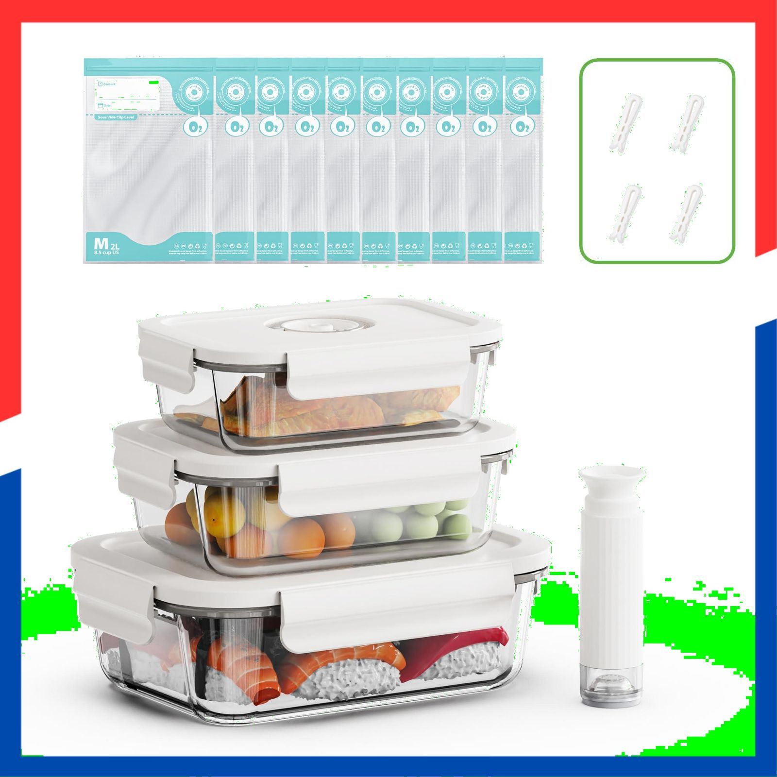 在庫処分】真空パック 14点セット「手動真空ポンプ 3つ真空ガラス保存