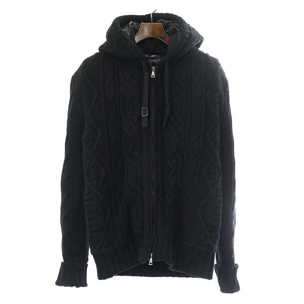 ドルチェ&ガッパーナ 黒 ケーブルニット ダウンジャケット、長袖シャツ、ニット DOLCE&GABBANA - ドルチェ&ガッパーナ 黒 ケーブルニット ダウン